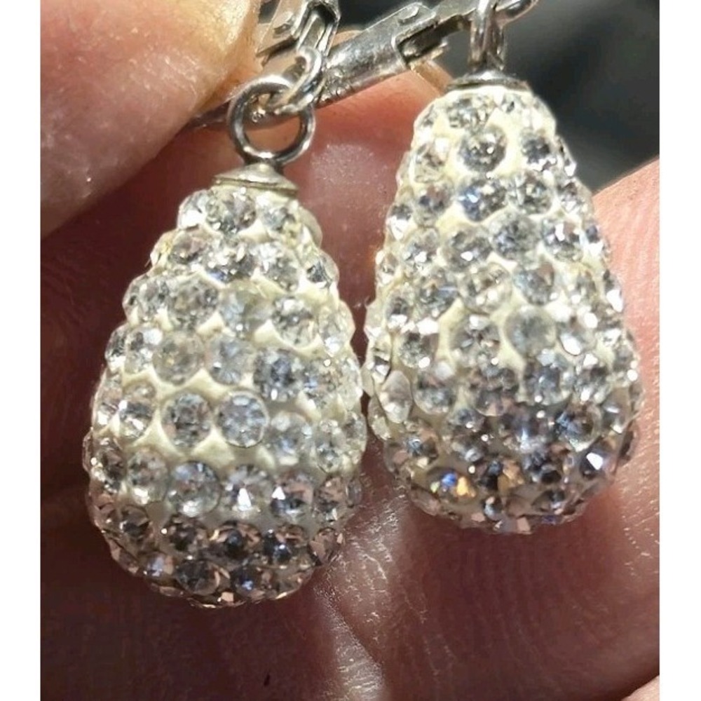 Vintage 925 Sterling Silver Leverback Earrings - Made With Swarovski Crystal - Picture 8 of 11